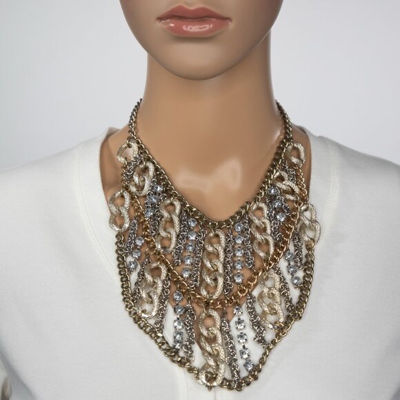 Chunky Necklace Multi Strand Faux‎ Diamonds Chains - Picture 1 of 11